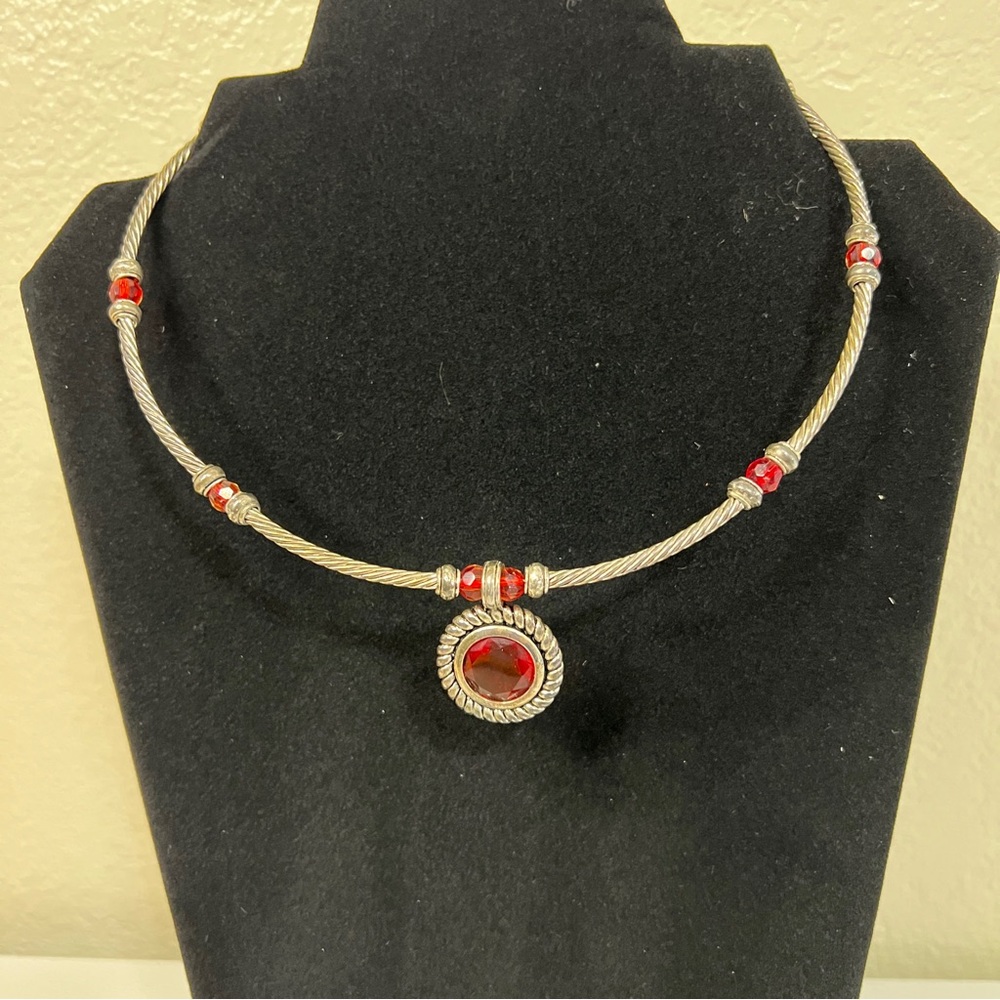 Elegant Silver and Red Gemstone Necklace